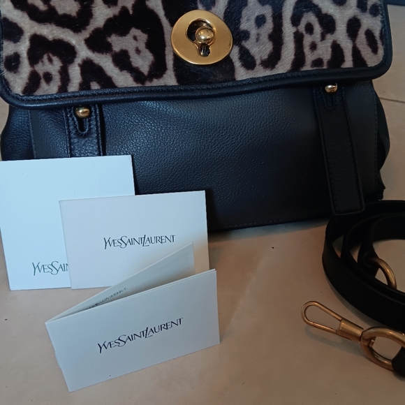 Yves Saint Laurent EUC ✨️ Black Leather Pony Hair Muse Two ways Bag - Picture 8 of 17